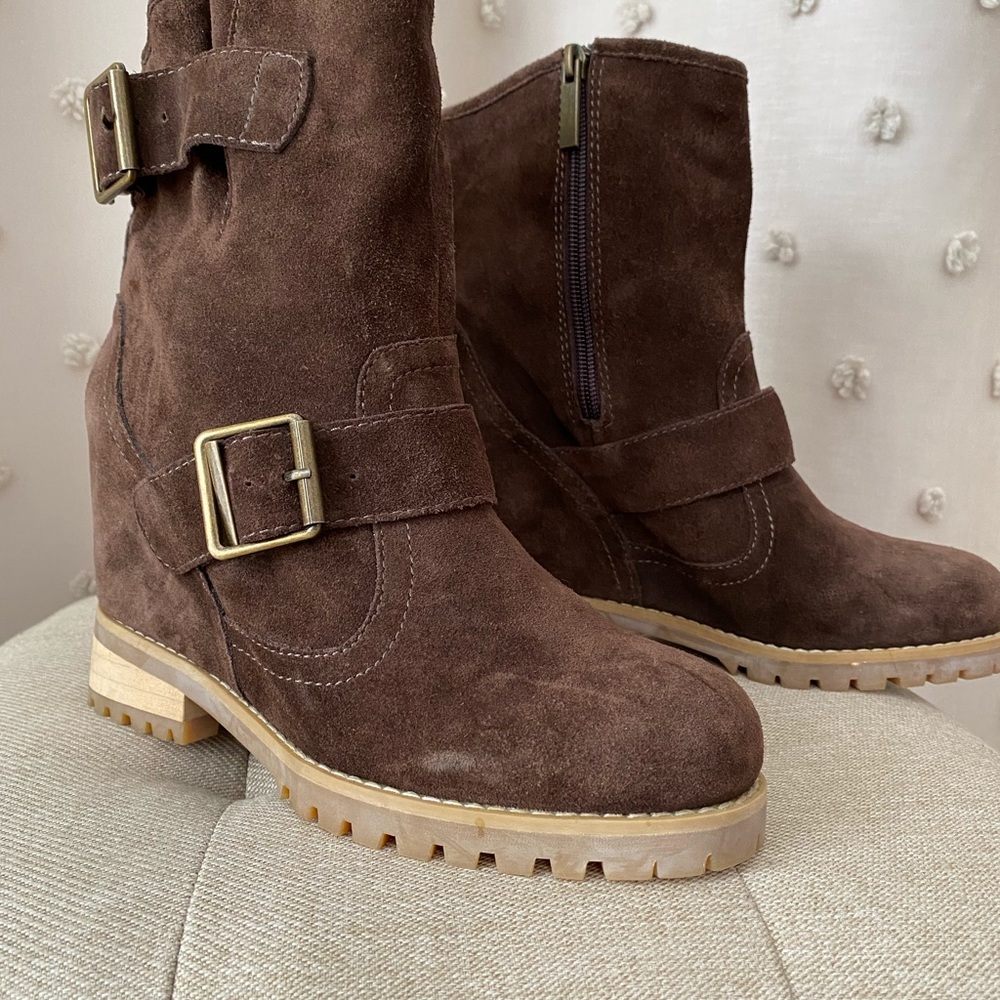 Suede wedge heel boots